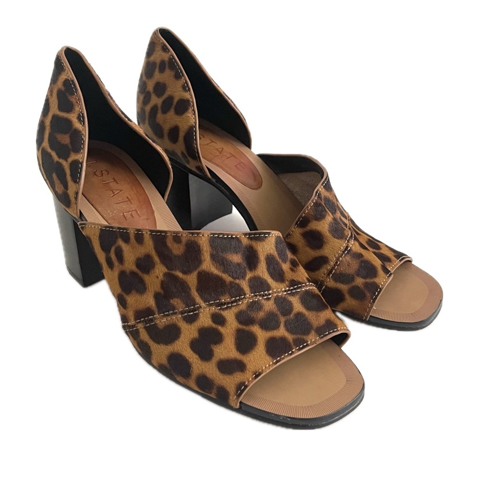 1. State Gretta Leopard Cow Hide Chunky Heeled Shoes size 9